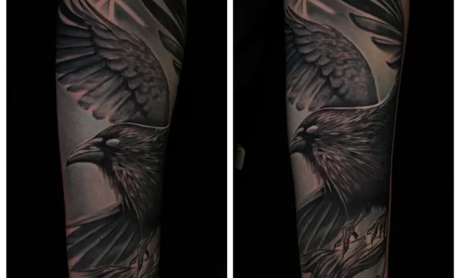 Réalisation d un corbeau , Le Thillot, Taïga Zore Art Tattoo